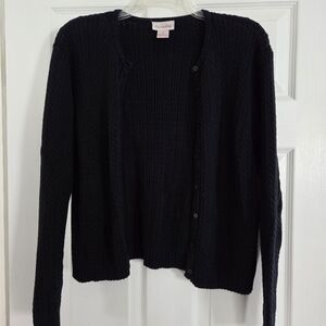 Elegant Black Cable Knit Cardigan by Crystal Kobe Medium